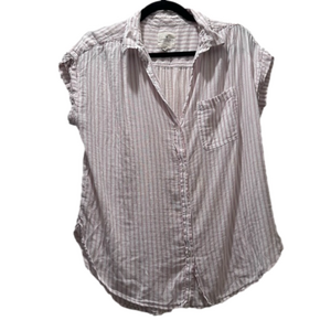 American Eagle Women's Pink and White Striped Button Down Blouse